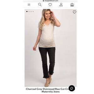 Charcoal Gray Raw Hem Pink Blush Maternity Jeans